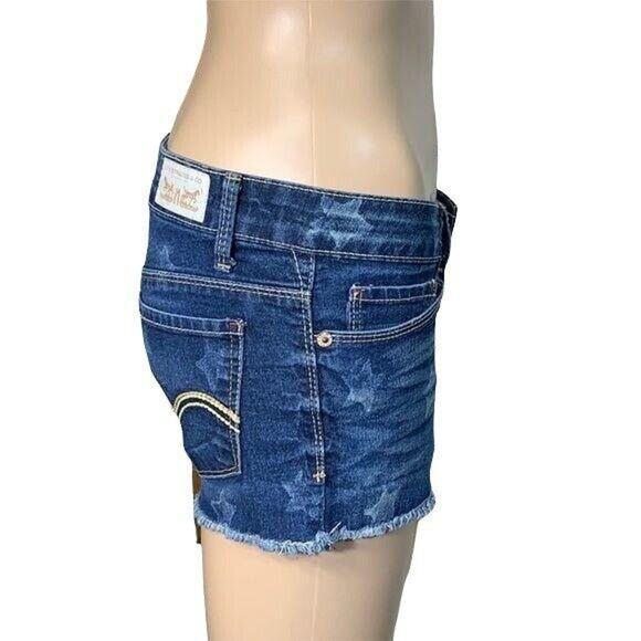 Levis Womens Denim Blue Jean Shorts Star Print Raw Hem Shorty Short Size 0 - Picture 7 of 10